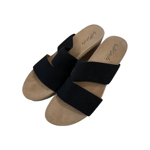 LifeStride Womens Black Elastic Cork Wedge Sandals Size 9W Casual Comfort Shoes - Picture 9 of 14
